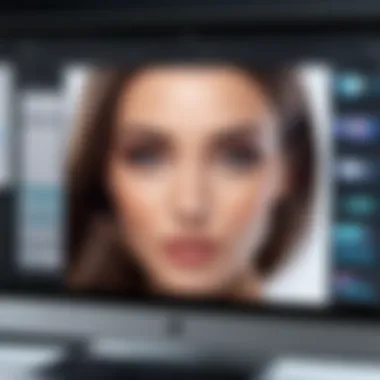 Video Editing Interface with Face Editing Tools A close-up view of a video editing software interface showcasing face editing tools.