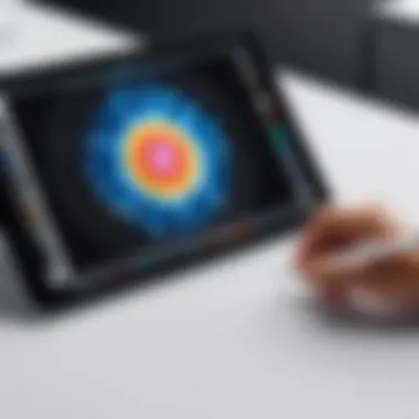 Creating Art with Apple Pencil on iPad Mini Close-up view of Apple Pencil on iPad Mini screen showcasing digital art creation.