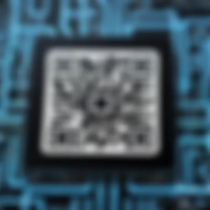 Close-up of a QR code displayed on a digital screen