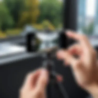 User capturing footage with an iPhone on a mini tripod
