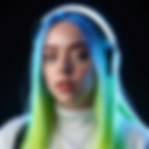 Billie Eilish performing on stage with vibrant lights