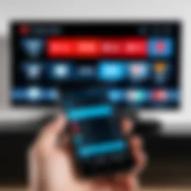 User utilizing a smartphone app to control Toshiba TV