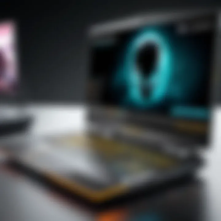 Close-up view of the high-performance specifications of the Alienware gaming laptop.