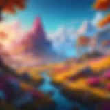 A vibrant scene from a fantasy adventure game displaying a mystical landscape