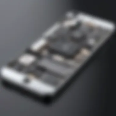 An artistic representation of an iPhone with layered design elements around it