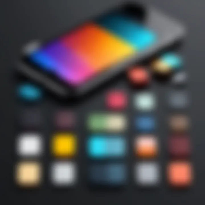 A collection of various color palettes and design inspiration for iPhone themes