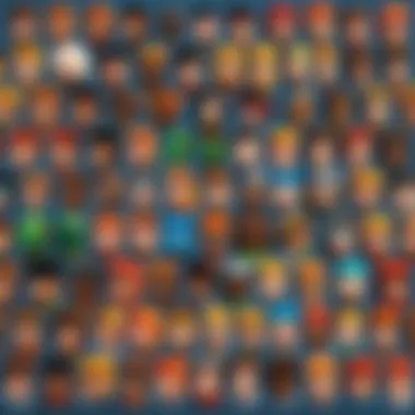 A vibrant character selection screen showcasing diverse Minecraft avatars