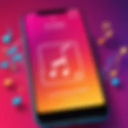 A vibrant Instagram Story background with musical notes overlay