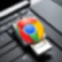 A flash drive connected to a laptop showcasing Google Chrome's logo.