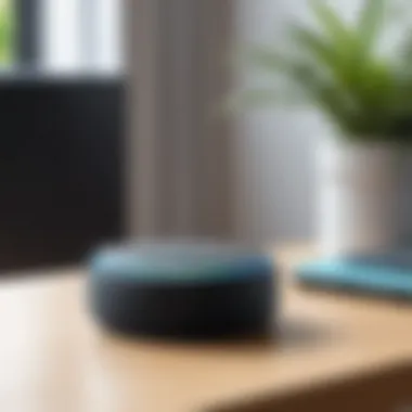 Close-up of an Echo Dot device on a stylish table