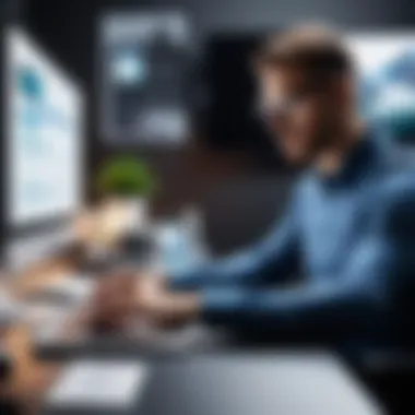 Professional Editor Utilizing Advanced Software A professional editor working on a laptop with editing software