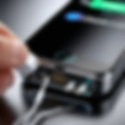 Close-up view of an iPhone charging port being cleaned