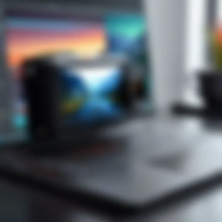 An external camera connected to a laptop for recording