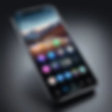Showcasing Essential iPhone Applications A sleek iPhone displaying a variety of essential applications on its screen.
