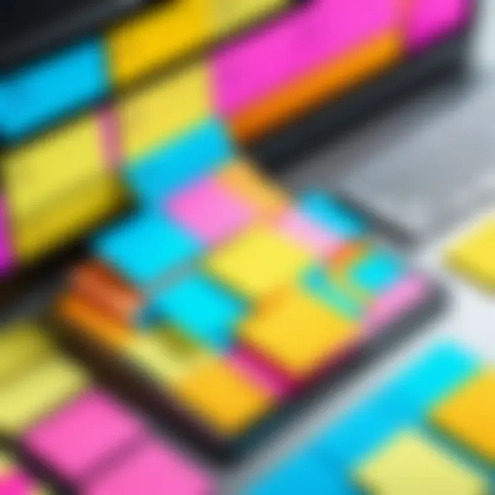 User customizing sticky notes with vibrant colors and fonts on a PC.