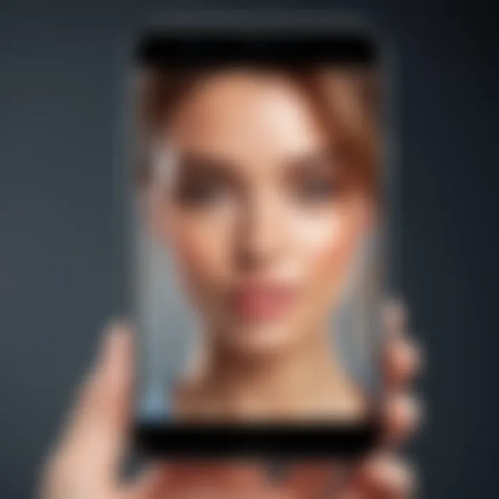 A close-up of a smartphone displaying a popular selfie filter in action