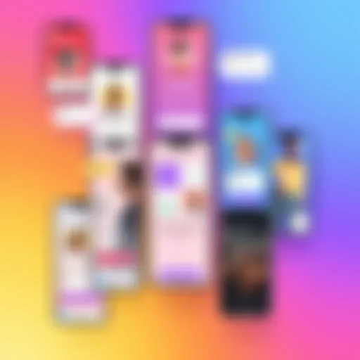 Diverse dating app interfaces showcasing various features