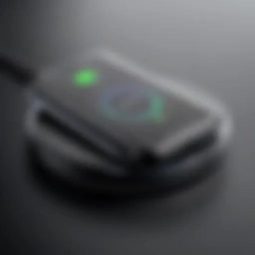 Close-up of a third-party wireless charger showcasing sleek design