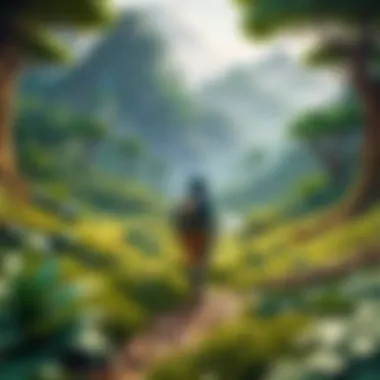Interactive Landscapes and Exploration A character exploring a lush, interactive landscape