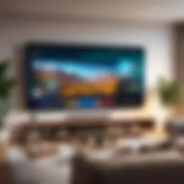 An engaging setup of a living room with a screen displaying a movie and friends enjoying together.