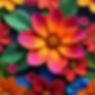 A close-up of a vibrant flower with petals in various colors