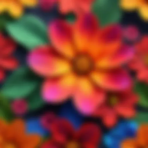 A close-up of a vibrant flower with petals in various colors