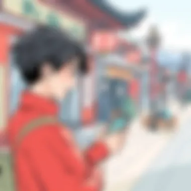 Cultural Application of Scanner Translator Apps Person using a Japanese scanner translator app in a cultural setting