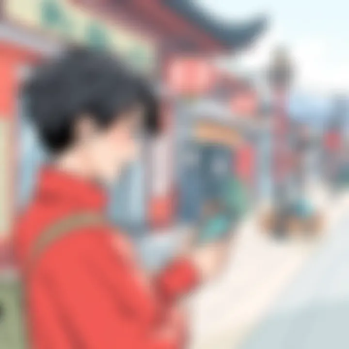 Cultural Application of Scanner Translator Apps Person using a Japanese scanner translator app in a cultural setting