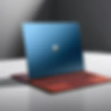 An elegant Surface Laptop in a striking color against a minimalist backdrop.