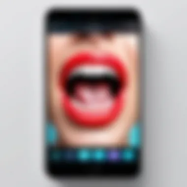 User Interface of a Moving Mouth Picture App A vibrant display of a moving mouth app interface showcasing its features