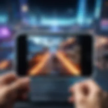 Future Evolution of Mobile RPGs A futuristic concept art depicting the evolution of mobile RPGs over time.