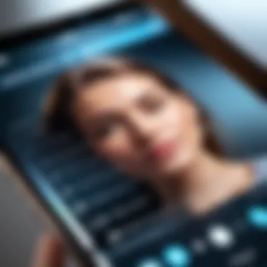 Smartphone Interface for Portrait Blur Application Close-up of smartphone showcasing a portrait blur application interface