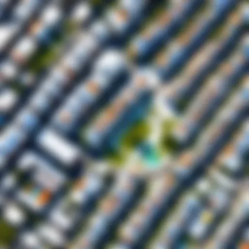 Satellite view showcasing diverse property sizes