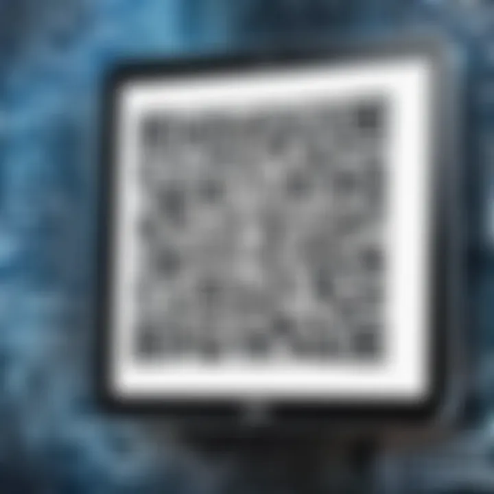 A digital screen displaying a QR code next to album artwork