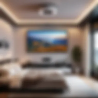 Cozy bedroom environment showcasing projector use