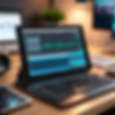 Innovative Music Production Environment A creative workspace with music production tools and apps displayed on a tablet