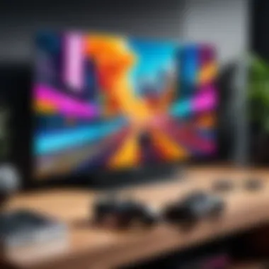 Vibrant Gaming Experience on Television A captivating view of a gaming console connected to a TV showcasing vibrant graphics