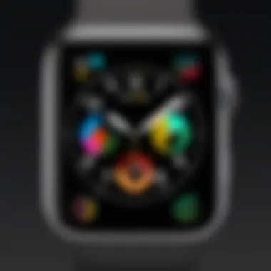 A close-up of a customizable Apple Watch face displaying various widget options.