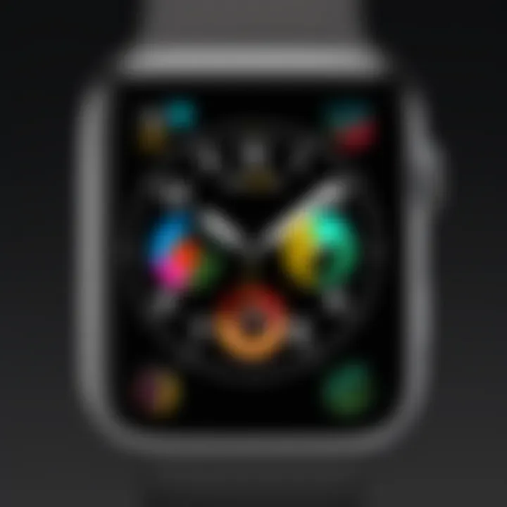 A close-up of a customizable Apple Watch face displaying various widget options.