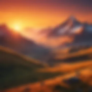 A stunning landscape wallpaper featuring mountains and a sunset