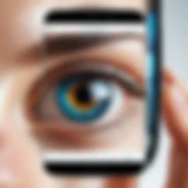 A close-up of a smartphone displaying an eye care app interface