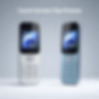 Side-by-side comparison of traditional flip phone and modern touch screen model