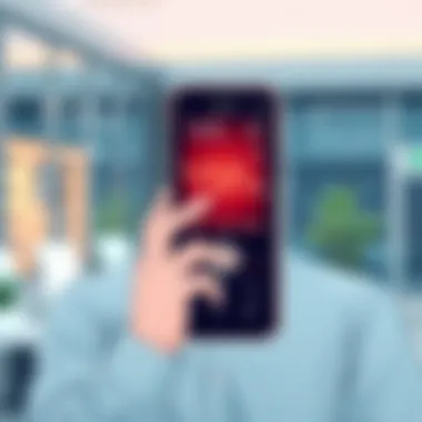 User interacting with a touch screen flip phone in a contemporary setting