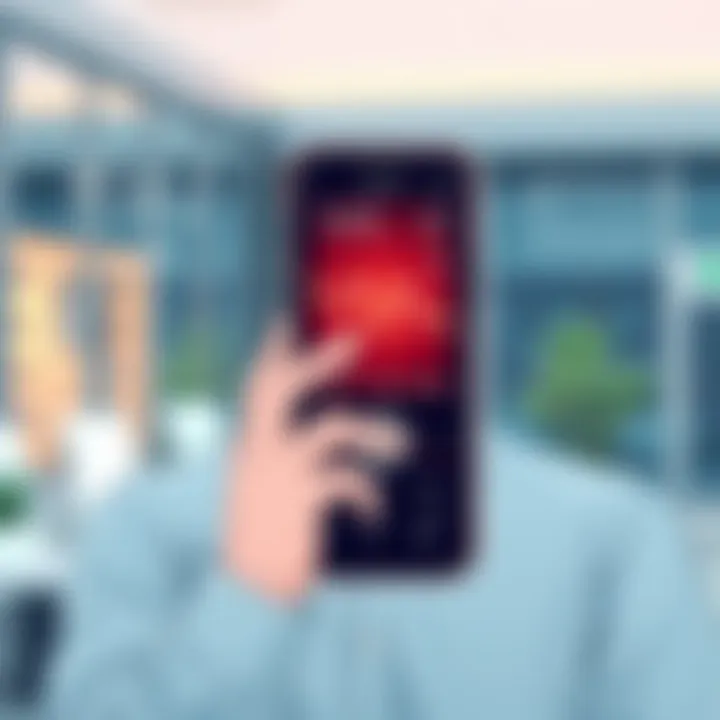 User interacting with a touch screen flip phone in a contemporary setting