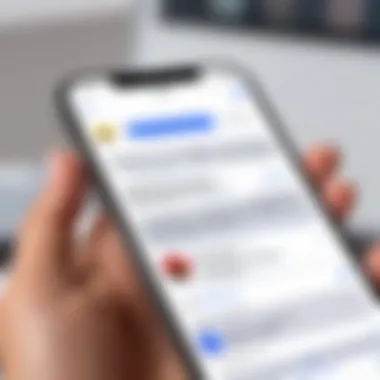 Messaging on Google Chat through iPhone User sending a message via Google Chat on iPhone