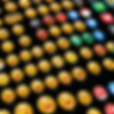 Various emoji options in a messaging app