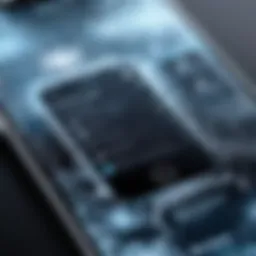 Close-up view of an iPhone screen displaying a frozen interface
