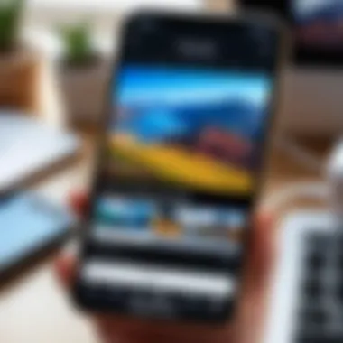 Video Editing App on iPhone An iPhone displaying a video editing app interface