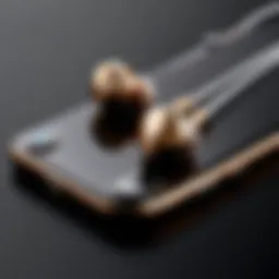 Close-up of iPhone XS Max earbuds showcasing design features