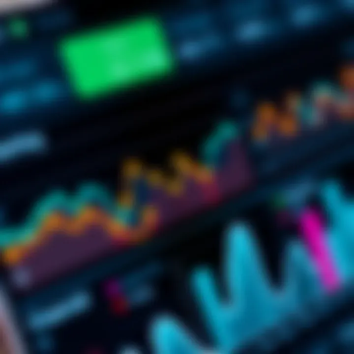 A close-up view of a financial dashboard with graphs and charts